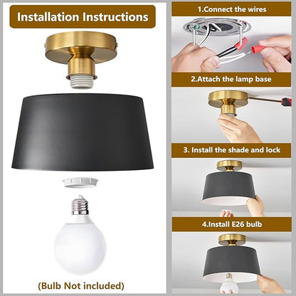 Modern Semi Flush Mount Ceiling Light 3 Pack,Metal Ceiling Light Fixture,E26 Ceramic Lamp Head,Black and Gold Ceiling Lamp for Hallway Kitchen Entryway Bedroom Laundry Room (10Inch)