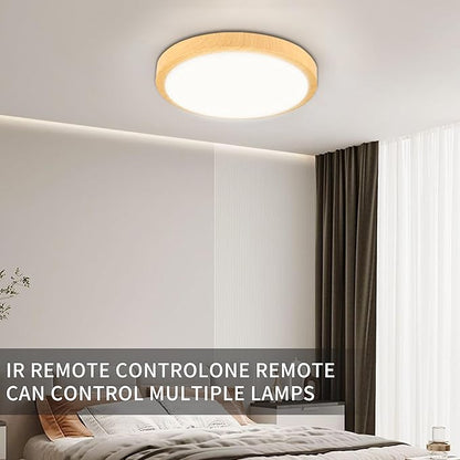Modern Dimmable Wood Flush Mount Ceiling Light, 3500K-6500K 3CCT Round Close to Ceiling Lighting Fixtures, Minimalist LED Ceiling Lamp for Bedroom, Kitchen, Hallway, Laundry Room-8inch