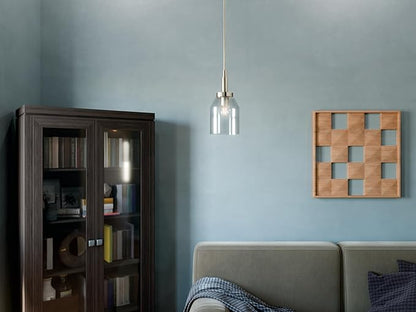 Kichler Madden 1-Light Mini Pendant Light Fixture with Clear Glass in Brushed Nickel, Sloped Ceiling Compatible for Kitchen Island or Bathroom (15" x 7"), 52725NI