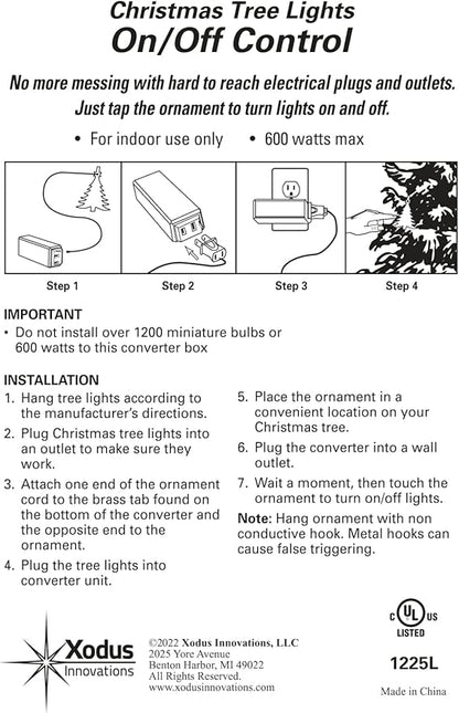 Xodus Innovations 1225L Tree On/Off Touch Control Ornament For Christmas Tree Lights, Brass,White