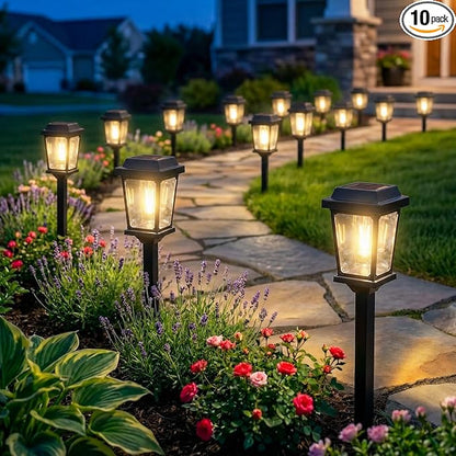 Solar Pathway Lights Outdoor 10 Pack, LED Solar Garden Lights Auto On/Off Waterproof, Warm White Landscape Lighting for Path Yard Walkway Driveway Decor