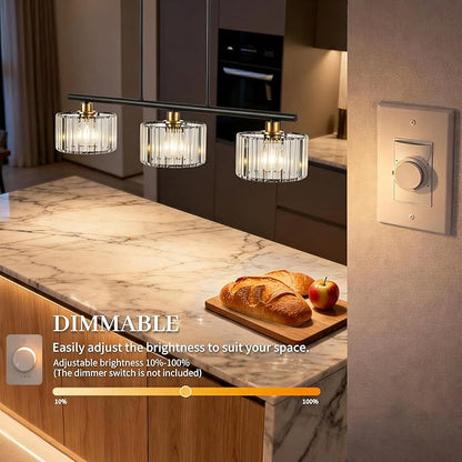 TALOYA Pendant Lights Kitchen Island Black and Gold, 3-Light Crystal Pendant Light Modern, Height Adjustable Chandelier Hanging Island Light Fixtures for Kitchen Dinning Room(Bulb Not Included)