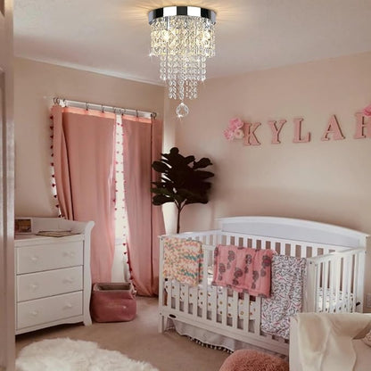 Modern 3 Light Crystal Chandelier,Silver Raindrop Crystal Ceiling Light,Small Flush Mount Ceiling Light Fixture for Hallway, Bedroom, Bathroom, Closet