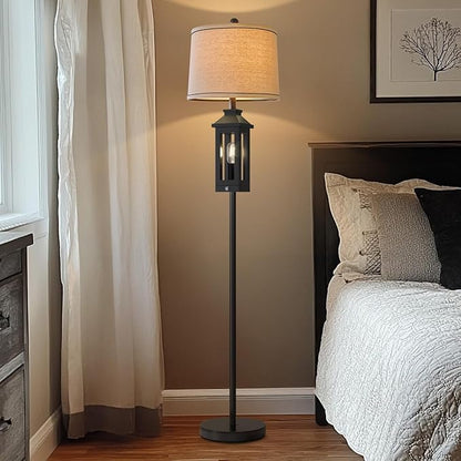 G-SAFAVA 63" Floor Lamps for Living Room Bedside Nightstand Lamp All Black Tall Standing Lamp for Home Decor Bedroom Reading Lamp Farmhouse Rustic Bed Lights with 2 Light Sources (2 Bulbs)