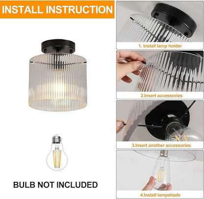 Modern Semi Flush Mount Ceiling Light, Industrial Clear Glass Ceiling Light, Crystal Ceiling Lamp, Farmhouse Hallway Light Fixtures for Entryway Kitchen Dining Room, Black