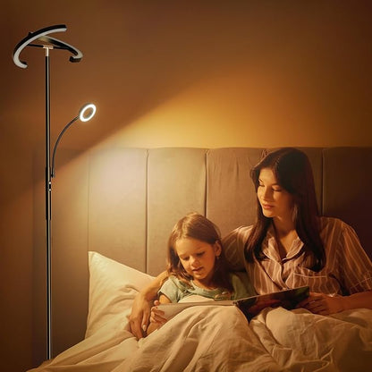 SIBRILLE LED Floor Lamp for Living Room - Modern Standing Lamp with Reading Light, Remote Touch Control Floor Light Dimmable Mother-Daughter Tall Bedroom Lamp for Couch Office, 29W, Black