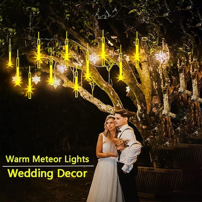 Purtuemy Christmas Lights Outdoor, Meteor Shower Falling 12 inch 8 Tubes Icicle Snow Raindrop Lights for Xmas Tree Holiday Party Decoration, UL Plug, Wram White