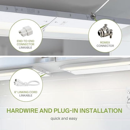 ASD Swivel LED Under Cabinet Lighting Plug in or Hardwired 24 Inch, Dimmable Under Cabinet Lights with High/Low/Off Switch, 3CCT 2700K-4000K, Linkable Under Counter Lights for Kitchen, White, ETL