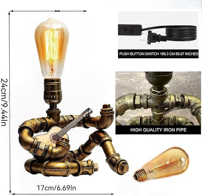 Steampunk Decor Table Lamp for Men Unique Creative Robot Style Desk Lamp,Vintage Industrial Metal Pipe Water Pipe Light, Home Decor Ideal for Bedrooms,Study. (Bronze D)