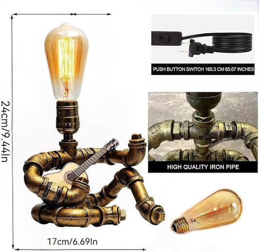 Steampunk Decor Table Lamp for Men Unique Creative Robot Style Desk Lamp,Vintage Industrial Metal Pipe Water Pipe Light, Home Decor Ideal for Bedrooms,Study. (Bronze D)