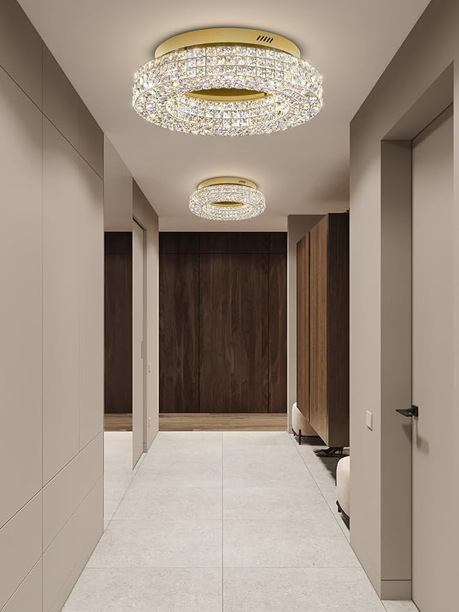 ykolupty 24" Crystal Chandeliers,Round Chandelier for Living Room Modern Ceiling Light Fixture Lamp for Foyer Bedrooms Dining Room Hallway(Gold Chandelier)