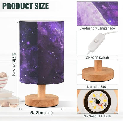 Bedside Table Lamp Butterfly Purple Galaxy Nightstand Lamp with Wood Desk Lamps for Bedroom Living Room Nursery Office Home Decor