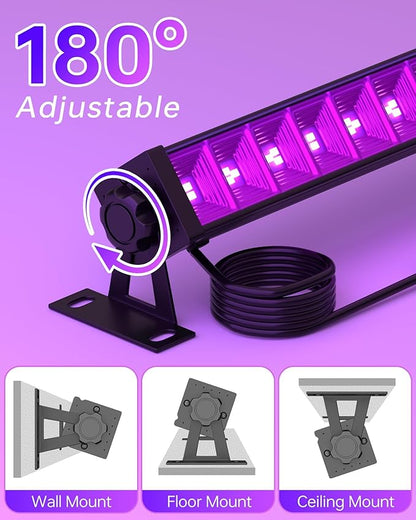 2 Pack LED 42W Black Lights, Blacklight Bars with Plug+Switch+6ft Cord, Light Up 24x24ftx4, Blacklight for Glow Party, Fluorescent Poster, Body Paint, Halloween Decorations, Bedroom, Stage