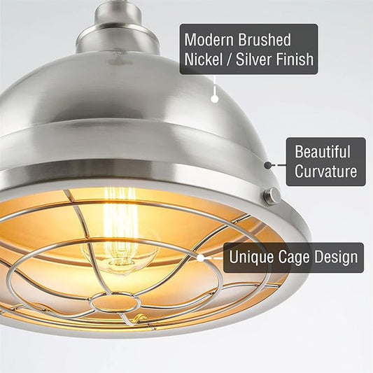 Kira Home Liberty 13" Modern Industrial Pendant Light + Metal Cage Shade, Adjustable Hanging Height, Brushed Nickel Finish