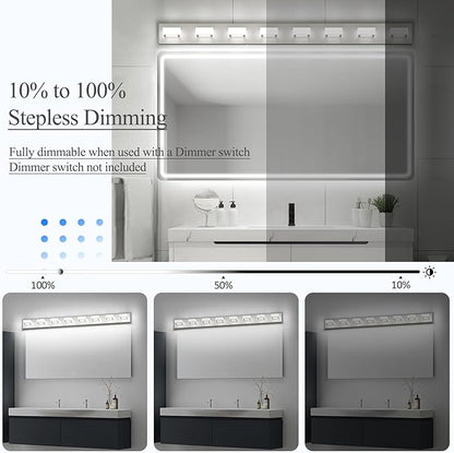 Ralbay 52inch Brushed Nickel Vanity Lights 8 Lights Dimmable 5 Color Temperature Acrylic Modern LED Bathroom Vanity Lighting Fixtures Brushed Nickel