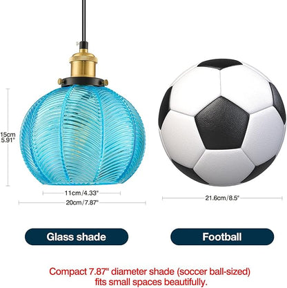 Modern Plug in Hanging Light, 7.8 Inch Glass Pendant Light with 14.76 FT Adjustable Plug in Cord, Vintage Blue Hanging Lamp for Dining Room Bedroom Kitchen Island Bathroom E26