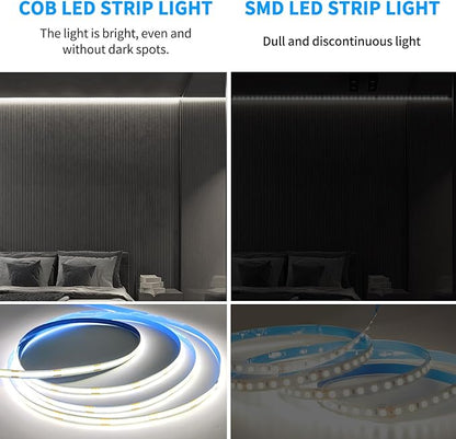 100ft COB LED Strip Lights DC 24V Dimmable 6000K White Flexible LED Tape Light for Bedroom, with Remote and app Control LED Tape Lights,for DIY Home Decoration
