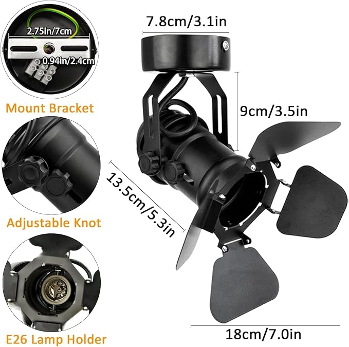TISLYCO 2Pack Industrial Vintage Ceiling Wall Lamp, Adjustable Track Lighting Barn Door Design Black Wall Sconces Indoor Spotlight Ceiling Spotlight for Hallway Stage Studio Theatre