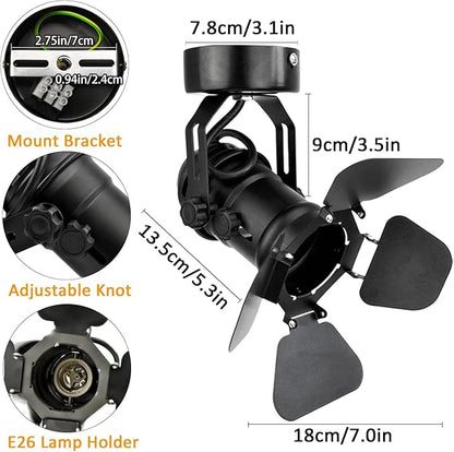 TISLYCO 2Pack Industrial Vintage Ceiling Wall Lamp, Adjustable Track Lighting Barn Door Design Black Wall Sconces Indoor Spotlight Ceiling Spotlight for Hallway Stage Studio Theatre