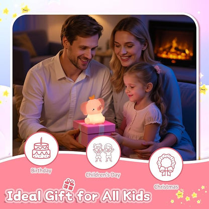 Attivolife Elephant Night Light for Kids, Cute Elephant Nursery Silicone Lamp, Rechargeable Animal Themed Room Bedside Decor Nightlight with Dimmable Timer, Gifts for Toddler Girl Teen Birthday Xmas
