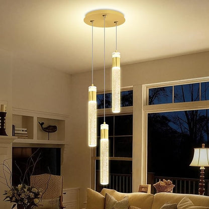 Dimmable 3-Light Pendant Lights Kitchen Island Crystal Hanging Light Modern Ceiling Light for Dinning Room Living Room 24W Gold