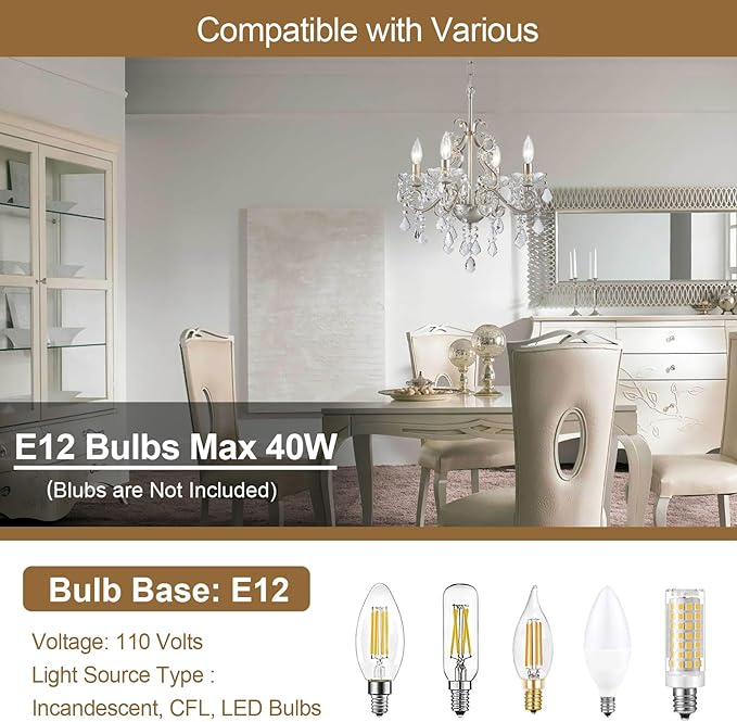 Crystal Chandelier Light Fixture, Modern K9 Crystal Chandeliers for Dining Room 4-Lights Nickel Pendant Ceiling Light Fixture for Entryway Kitchen Island Bathroom Bedroom Living Room, H 21" x W 17.7"