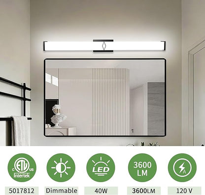 40 Inch Bathroom Vanity Light 3600LM, 5700K Daylight White Modern Bathroom Light Dimmable, AC 120V 40W Matte Black LED Vanity Lighting Fixtures Wall Sconce ETL Certified, 1Pack