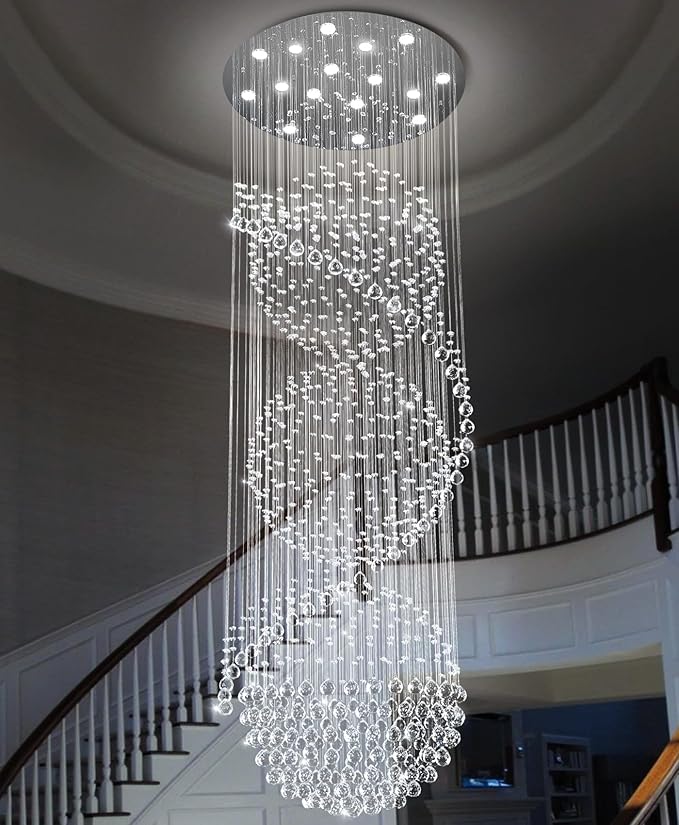 D40'' x H120'' Crystal Chandelier for Entryway High Ceiling Chandeliers Glam Chandelier Modern Large Raindrop Chandeliers LED Dimmable Light Fixtures for Staircaes Foyer Living Room Silver