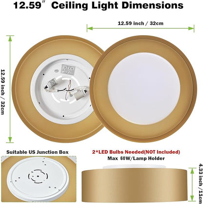 Yiisem Glass Gold Flush Mount Ceiling Lights, Modern Round Ceiling Lighting, Minimalist Drum Close to Ceiling Light Fixtures for Bedroom, Dining Room, Bathroom, Hallways, Laundry Room