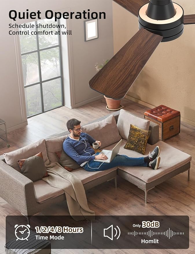 42" RGB Ceiling Fan with Light, Smart Fan with Alexa/Google/App Control, Flush Mount Ceiling Fan Light Music Sync, 6-Speed Quiet DC Motor, 4 CCT Dimmable Lighting for Living Room, Black