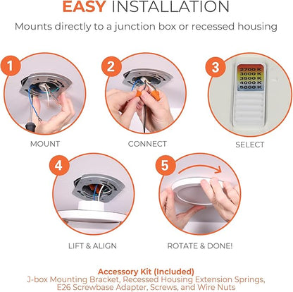 HALO 4 in Round Integrated LED Surface Mount Recessed Downlight Trim 6-Pack, Selectable CCT 2700K-5000K, Wet Rated for Shower and Outdoor Lighting Applications, Energy Star, White - SMD4R07FS5-6PK