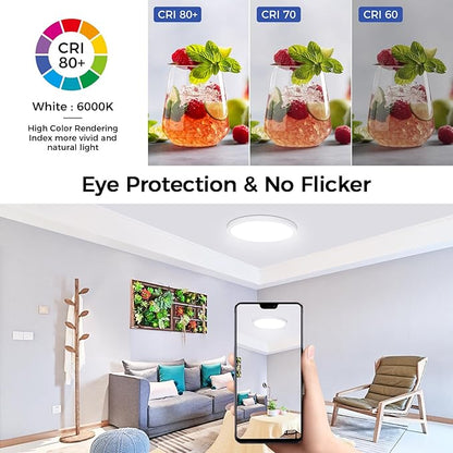 Flush Mount Ceiling Light Fixtures,24W Flat led Light for Ceiling,6000K 2200LM Ultra Thin Round White Lamp for Bedroom Kitchen,Bathroom,Garage,Living Room, Dining Room -2PCS