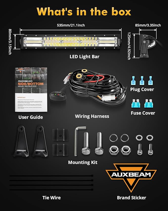 Auxbeam 6 Modes Amber White Series 22Inch 120W LED Light Bar Dual Color Strobe Light Spot Flood Combo Flashing Warning Signal Off-Road Lighting for 4x4 SUV UTV ATV Trucks