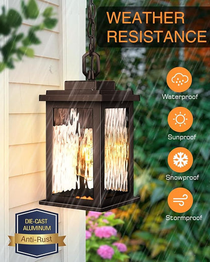 VIANlS Oil Rubbed Bronze Outdoor Pendant Light, 1 Pack Outdoor Chandelier for Porch, Hanging Outside Lights Lantern with Adjustable Chain, Anti-Rust ORB Porch Lights Exterior Ceiling Fixtures