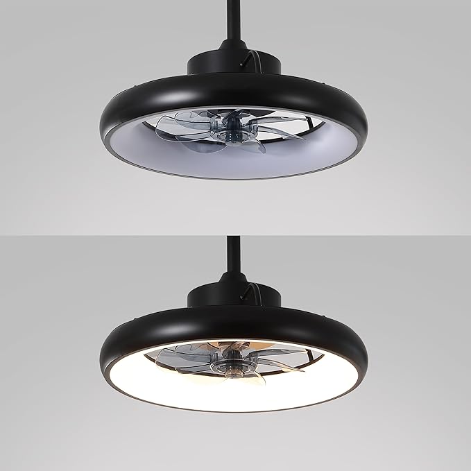Oval AIR Loren 20" Small Smart Ceiling Fan with Light, Semi Flush Mount, Quiet 6-Speed Reversible Motor, Dimmable LED, Adjustable CCT, App & Remote Control, Modern, Black AIR8002B