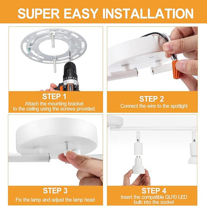 4 Light Track Lighting Fixture, GU10 Rotatable Heads, Matte White, Bulbs Not Included, Perfect for Kitchen, Office, Laundry, Dining Room