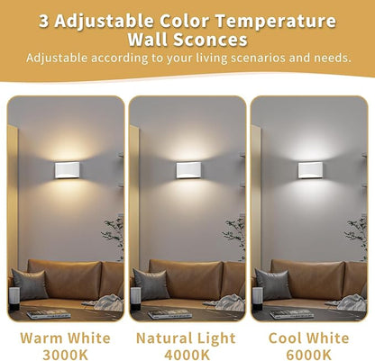 Black Modern LED Wall Sconce, 3 Colors Indoor Wall Lights, 10W Hardwired Up and Down Aluminum Wall Mount Lamp for Bedroom Living Room Hallway Corridor (White, 4 Pack)