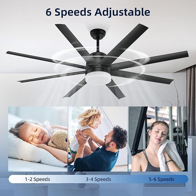YITAHOME Black Ceiling Fans 60 Inch with Lights and Remote, Modern Fan for Indoor with Quiet Reversible 6 Speeds Motor, Dimmable LED 3 Color, Memory Function for Bedroom Living Room