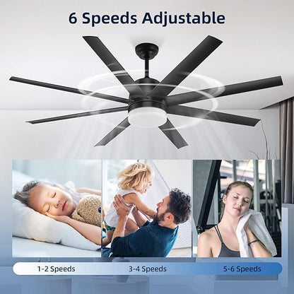 YITAHOME Black Ceiling Fans 60 Inch with Lights and Remote, Modern Fan for Indoor with Quiet Reversible 6 Speeds Motor, Dimmable LED 3 Color, Memory Function for Bedroom Living Room