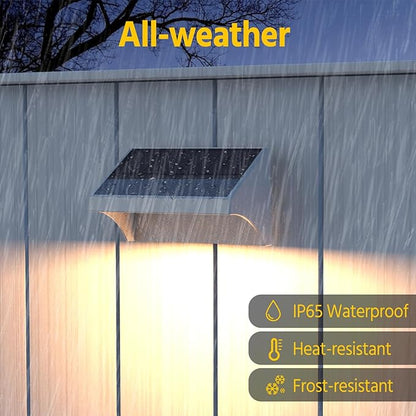 NIORSUN Outdoor Fence Lights, 6 Pack Waterproof LED Solar Fence Lights with 1500mAh Battery, Warm White/Cool White/RGB, Easy-to-Install Wall Light for Deck, Patio, Railing, Stairs, Backyard – White