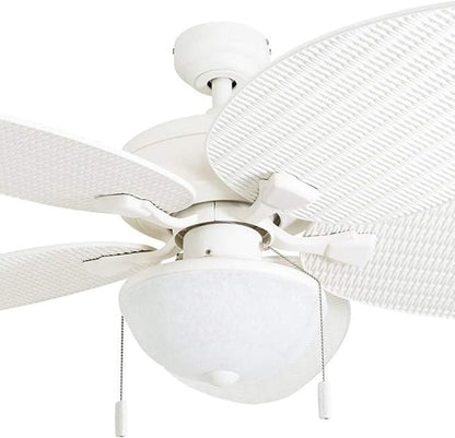 Honeywell Ceiling Fans Inland Breeze, 52 Inch Tropical Indoor Outdoor Ceiling Fan with Light, Pull Chain, Three Mount Options, Weather Resistant Blades - 50511-01 (White)