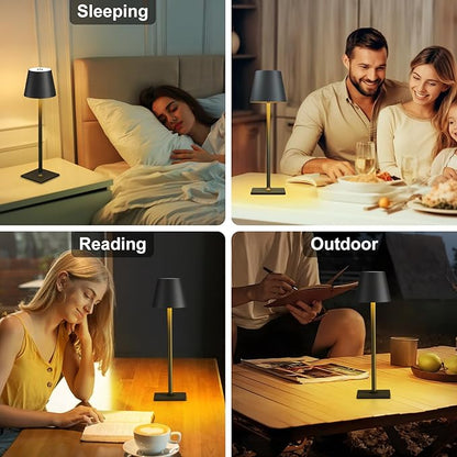 2 Pack Rechargeable Table Lamp - Cordless LED Lamp with 6000mAh Battery Operated LED Desk Lamp, Portable Table Light Outdoor for Dinner Patio Restaurant Bar Bedroom Coffee Shop Night Light(Black)