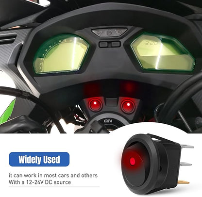 Nilight 12PCS Round Rocker Switches 12V 24V 20A Red LED Toggle swtiches SPST 3 Pin 2 Position for Car Truck Vehicle Boat Marine Rocker On Off Control