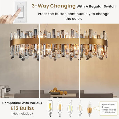 Siljoy 16-Light Modern Crystal Chandelier, Luxury Dimmable Brass Gold K9 Raindrop Crystal Chandelier, Adjustable Crystal Pendant Ceiling Light for Dining Room Living Room Kitchen Island L35.4''