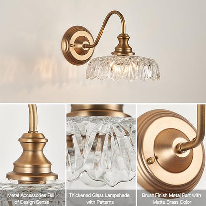 HDDFL Vintage Wall Scone Bedside Wall Lamp Matte Brass Bedroom Light Fixtures in Door Lighting Fixture for Living Room Hallway Corridor