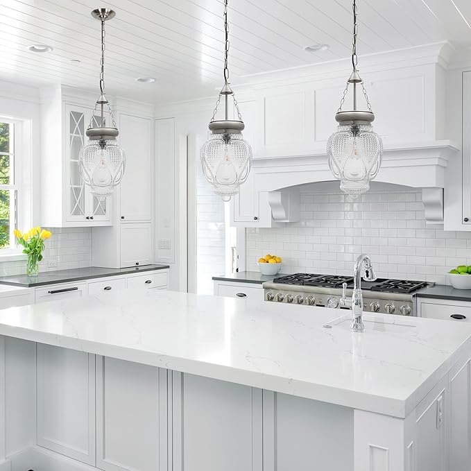 Modern Pendant Light, Brushed Nickel Pendant Light for Kitchen Island, Adjustable Hanging Ceiling Light Fixture, Large Farmhouse Pendant Kitchen Island Lighting for Dining Room Bedroom Bar Office