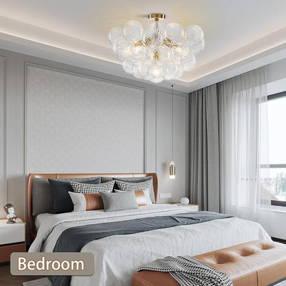Bubble Ball Semi Flush Mount Ceiling Light Fixture, 24" Bubble Chandelier, Modern Hand Blown Glass Chandelier for Bedroom, Living Room, Dining Room (24“ White Ceiling Light)