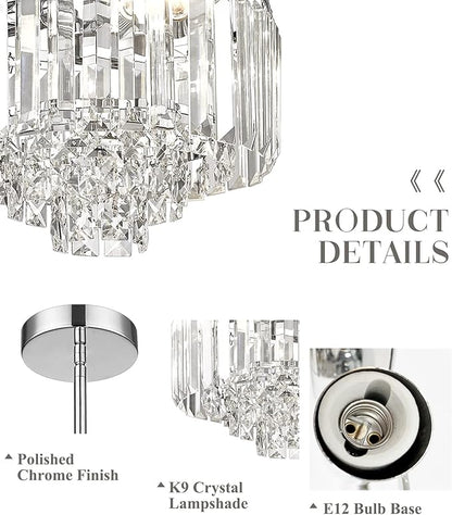 Crystal Chandelier, 4-Tier Modern Chandelier with Polished Chrome Finish, Pendant Light for Dinning Room Kitchen Island Bedroom Entryway, CC4215-3W-PC