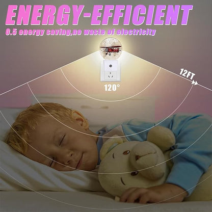 Vintage Airplane Night Light World Map Night Lights LED Lamp Round Plug into Wall Nightlight with Dusk to Dawn Sensor Home Hallway Stairway Kitchen Decor