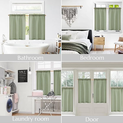 jinchan Nautical Striped Linen Kitchen Curtains 36 Inches Farmhouse Tier Cafe Curtains for Living Room Bathroom Laundry RV Rustic Half Window Light Filtering 2 Panels Green